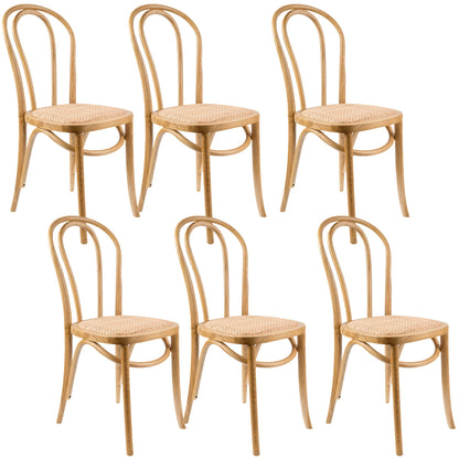 Azalea Arched Back Dining Chair Set of 6 Solid Elm Timber Wood Rattan Seat - Oak - Cosy Abode
