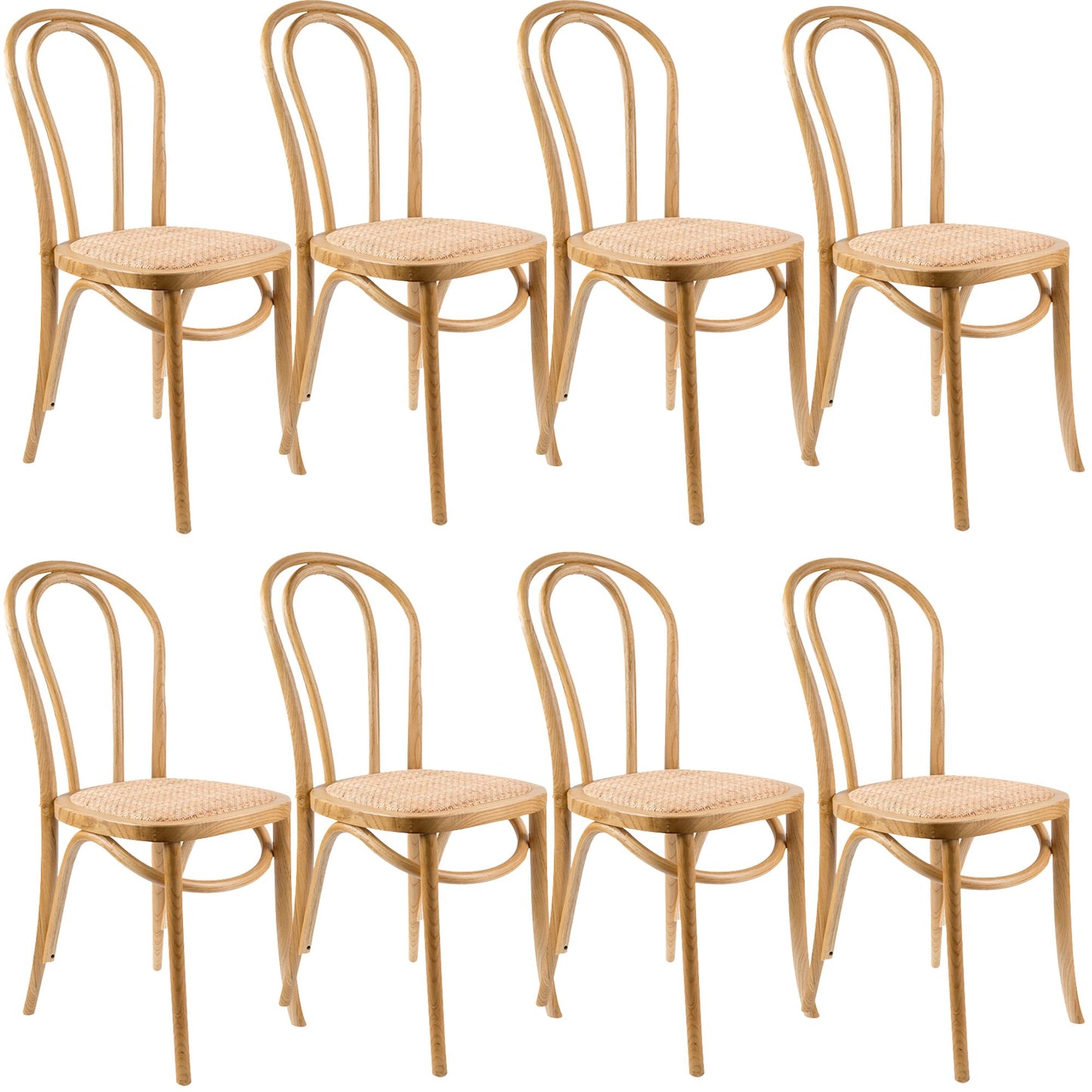 Azalea Arched Back Dining Chair Set of 8 Solid Elm Timber Wood Rattan Seat - Oak - Cosy Abode