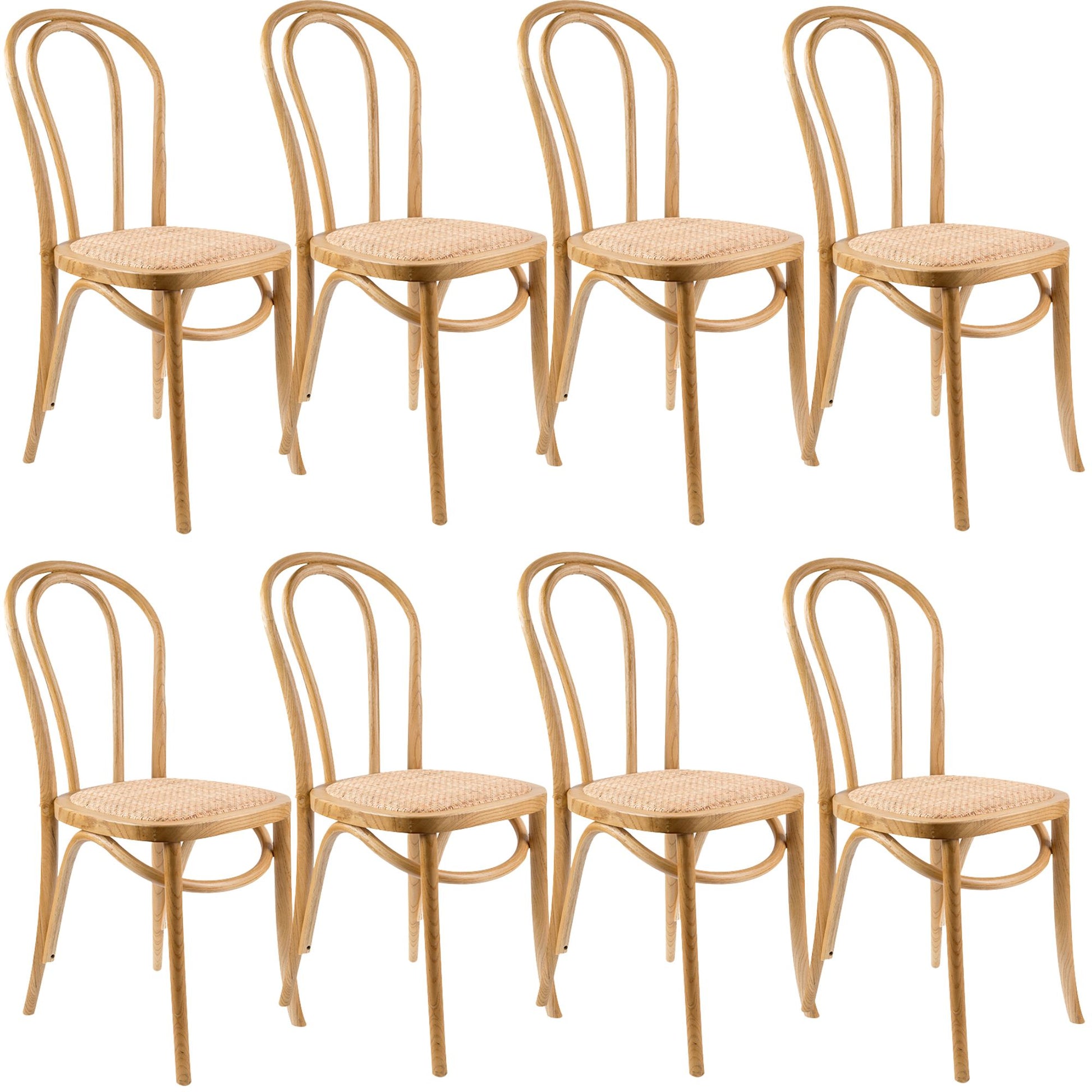 Azalea Arched Back Dining Chair Set of 8 Solid Elm Timber Wood Rattan Seat - Oak - Cosy Abode