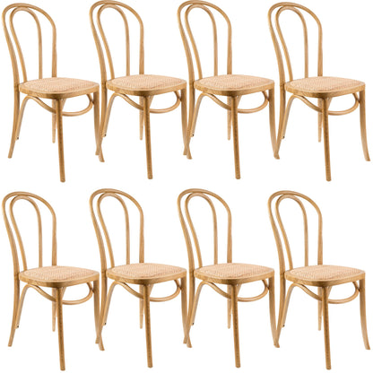 Azalea Arched Back Dining Chair Set of 8 Solid Elm Timber Wood Rattan Seat - Oak - Cosy Abode