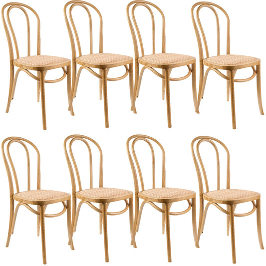 Azalea Arched Back Dining Chair Set of 8 Solid Elm Timber Wood Rattan Seat - Oak - Cosy Abode