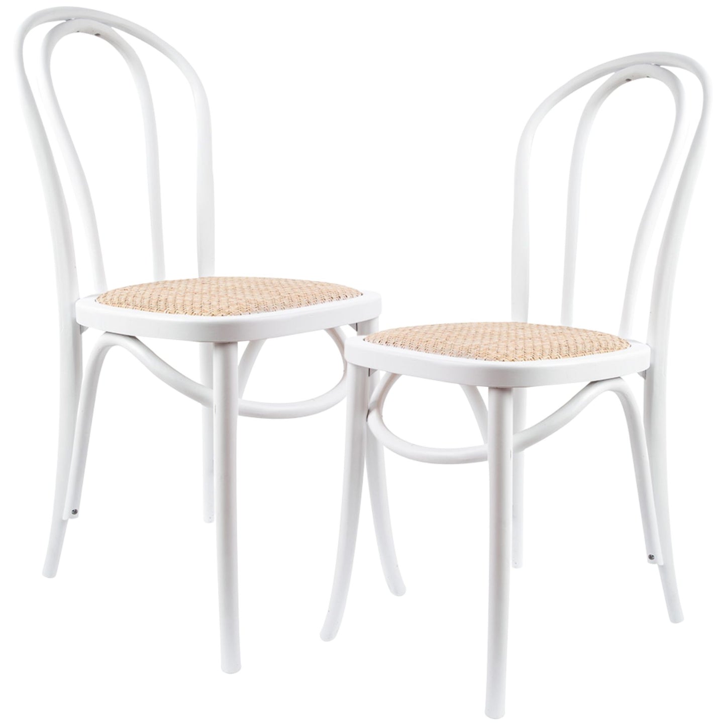 Azalea Arched Back Dining Chair 2 Set Solid Elm Timber Wood Rattan Seat - White - Cosy Abode