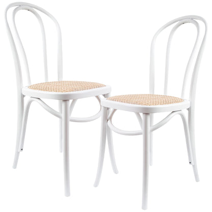 Azalea Arched Back Dining Chair 2 Set Solid Elm Timber Wood Rattan Seat - White - Cosy Abode