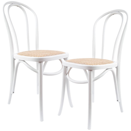 Azalea Arched Back Dining Chair 2 Set Solid Elm Timber Wood Rattan Seat - White - Cosy Abode