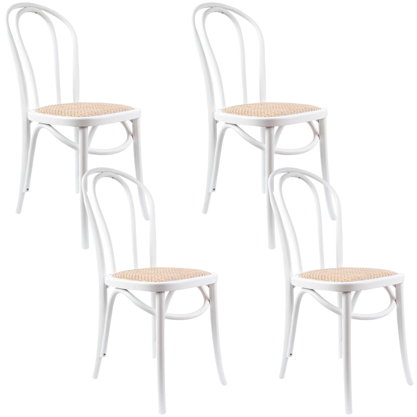 Azalea Arched Back Dining Chair 4 Set Solid Elm Timber Wood Rattan Seat - White - Cosy Abode