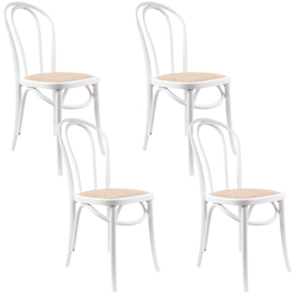 Azalea Arched Back Dining Chair 4 Set Solid Elm Timber Wood Rattan Seat - White - Cosy Abode