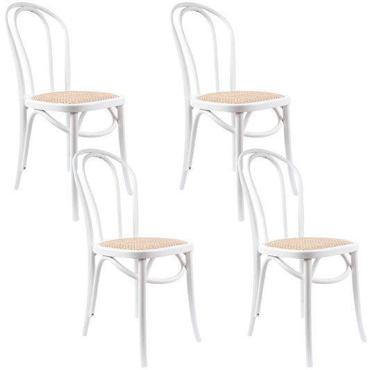 Azalea Arched Back Dining Chair 4 Set Solid Elm Timber Wood Rattan Seat - White - Cosy Abode