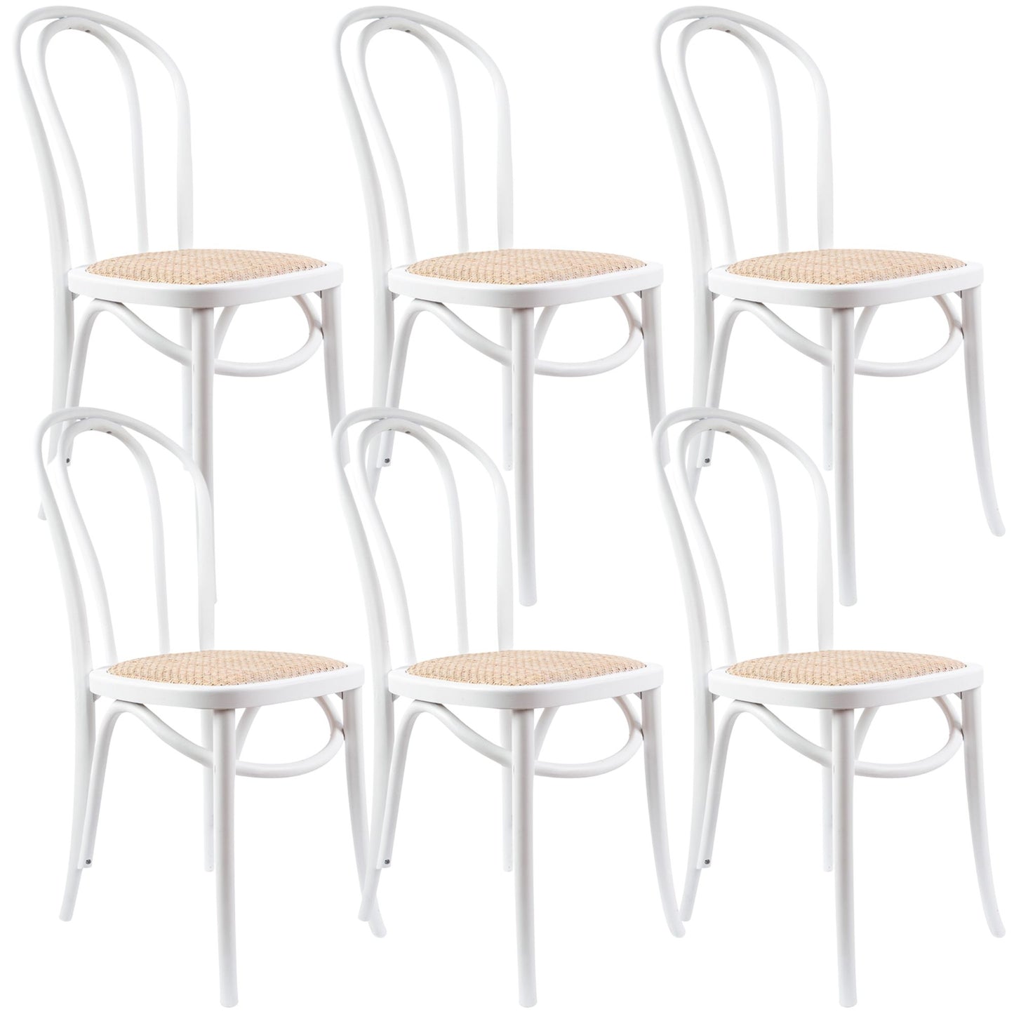 Azalea Arched Back Dining Chair 6 Set Solid Elm Timber Wood Rattan Seat - White - Cosy Abode