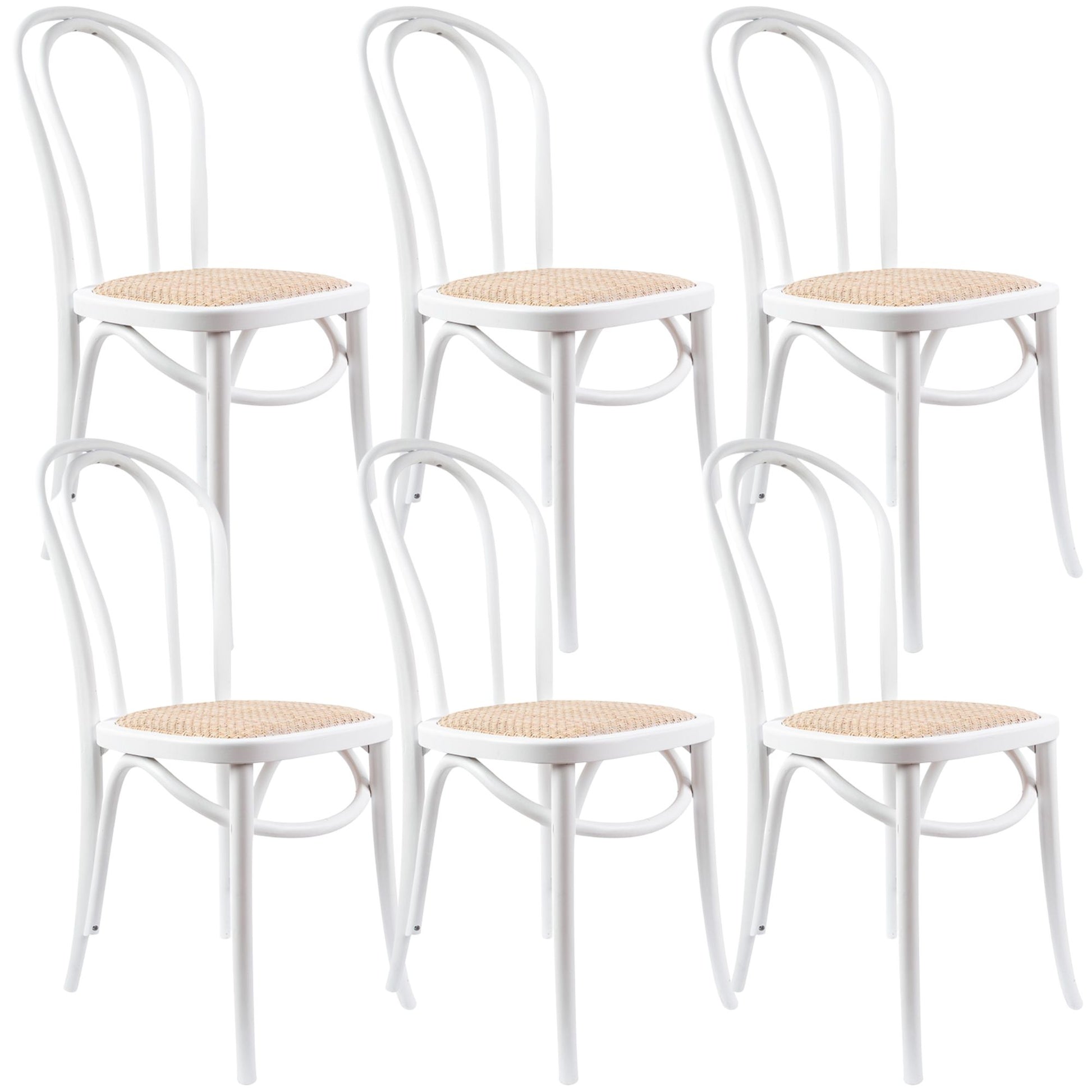 Azalea Arched Back Dining Chair 6 Set Solid Elm Timber Wood Rattan Seat - White - Cosy Abode