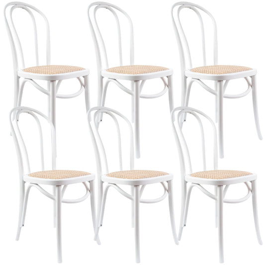 Azalea Arched Back Dining Chair 6 Set Solid Elm Timber Wood Rattan Seat - White - Cosy Abode
