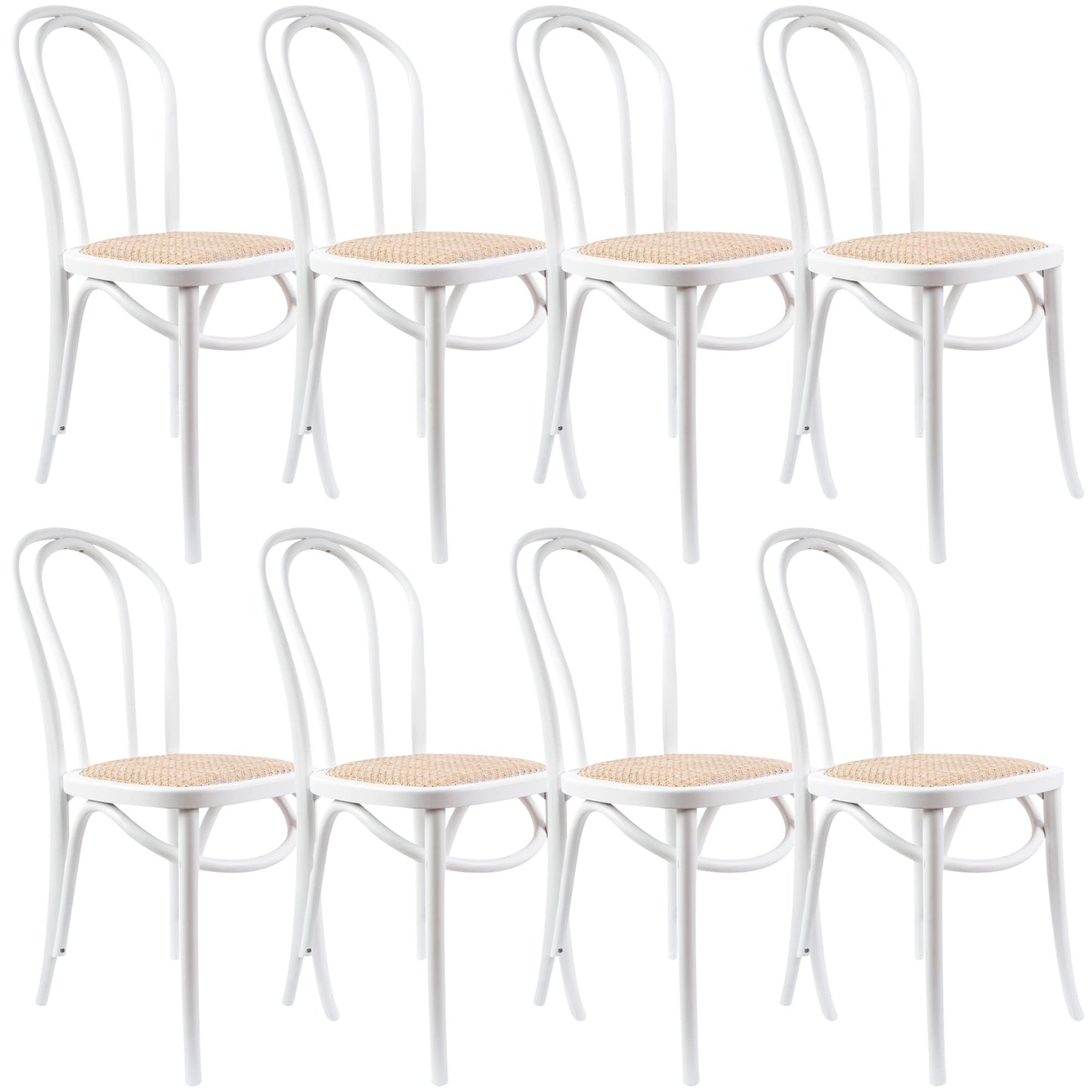 Azalea Arched Back Dining Chair 8 Set Solid Elm Timber Wood Rattan Seat - White - Cosy Abode