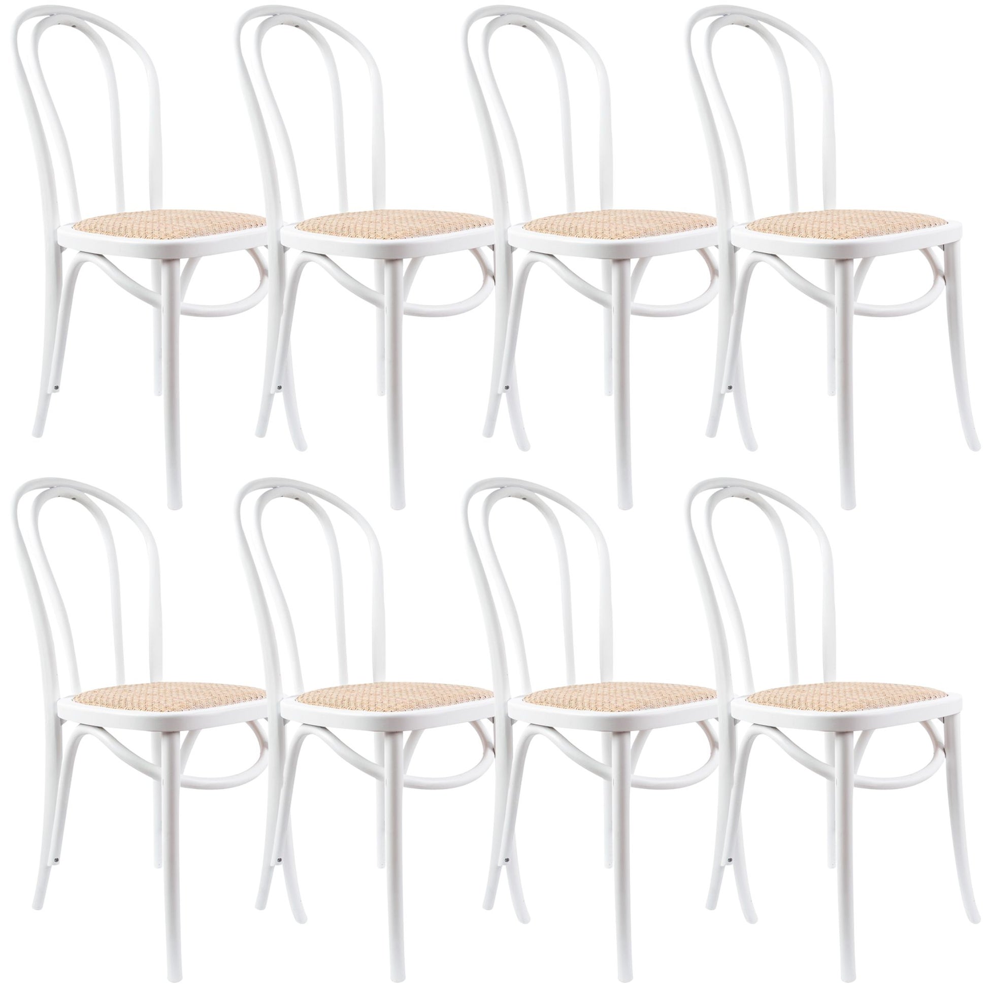 Azalea Arched Back Dining Chair 8 Set Solid Elm Timber Wood Rattan Seat - White - Cosy Abode