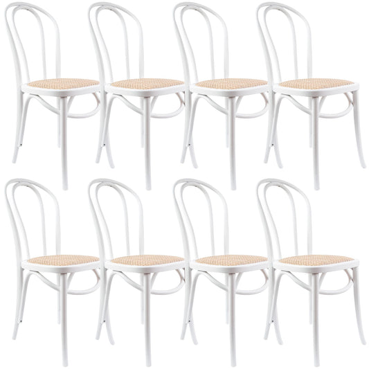 Azalea Arched Back Dining Chair 8 Set Solid Elm Timber Wood Rattan Seat - White - Cosy Abode