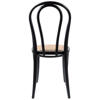 Azalea Arched Back Dining Chair 2 Set Solid Elm Timber Wood Rattan Seat - Black - Cosy Abode