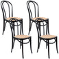 Azalea Arched Back Dining Chair 4 Set Solid Elm Timber Wood Rattan Seat - Black - Cosy Abode