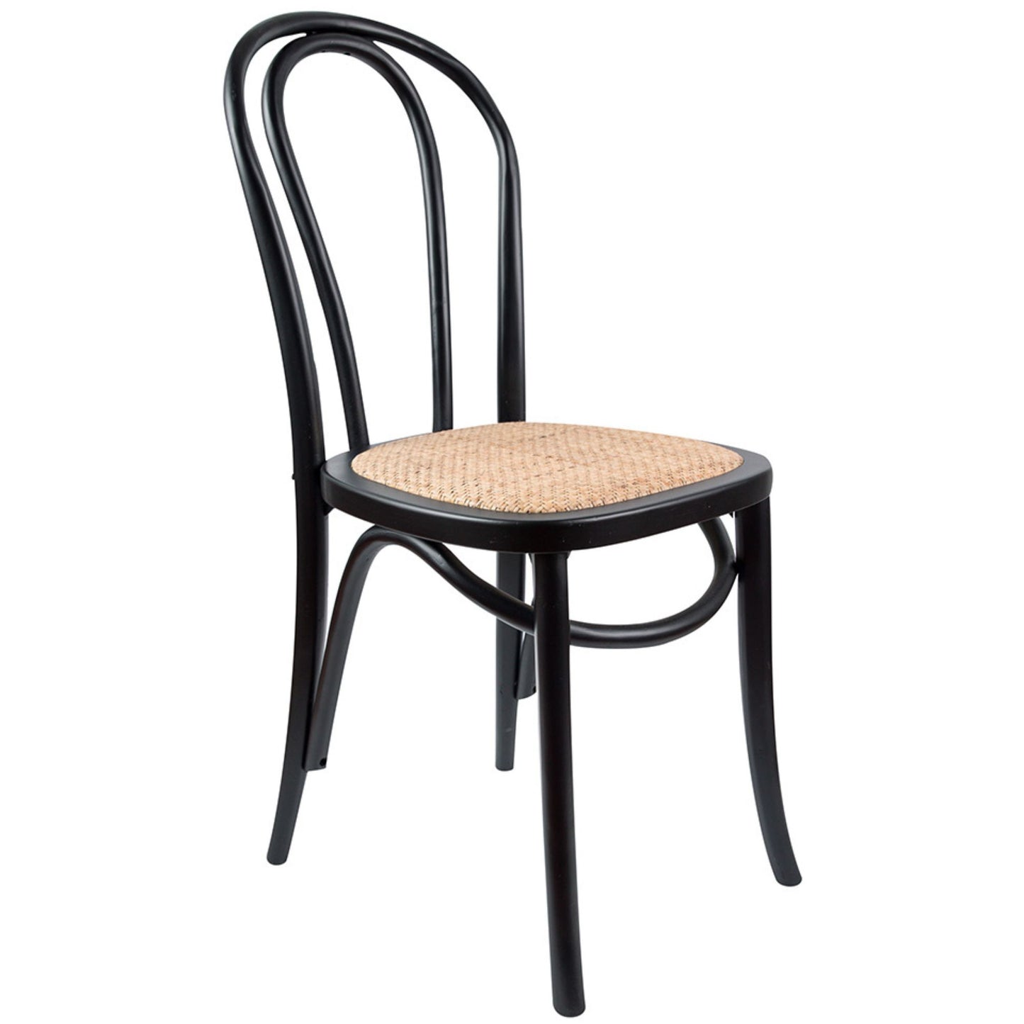 Azalea Arched Back Dining Chair 4 Set Solid Elm Timber Wood Rattan Seat - Black - Cosy Abode