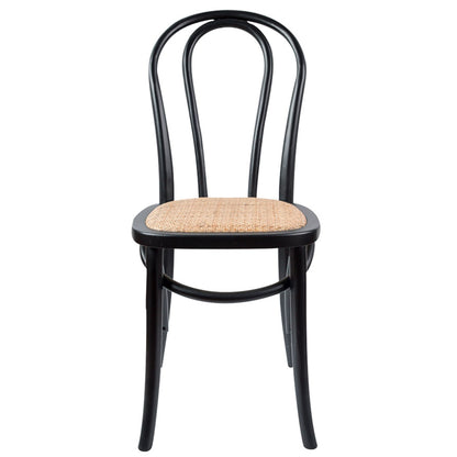 Azalea Arched Back Dining Chair 4 Set Solid Elm Timber Wood Rattan Seat - Black - Cosy Abode