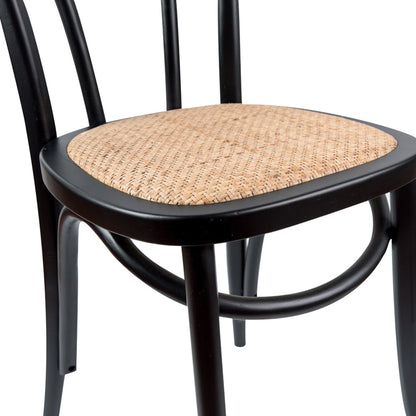 Azalea Arched Back Dining Chair 4 Set Solid Elm Timber Wood Rattan Seat - Black - Cosy Abode