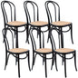 Azalea Arched Back Dining Chair 6 Set Solid Elm Timber Wood Rattan Seat - Black - Cosy Abode