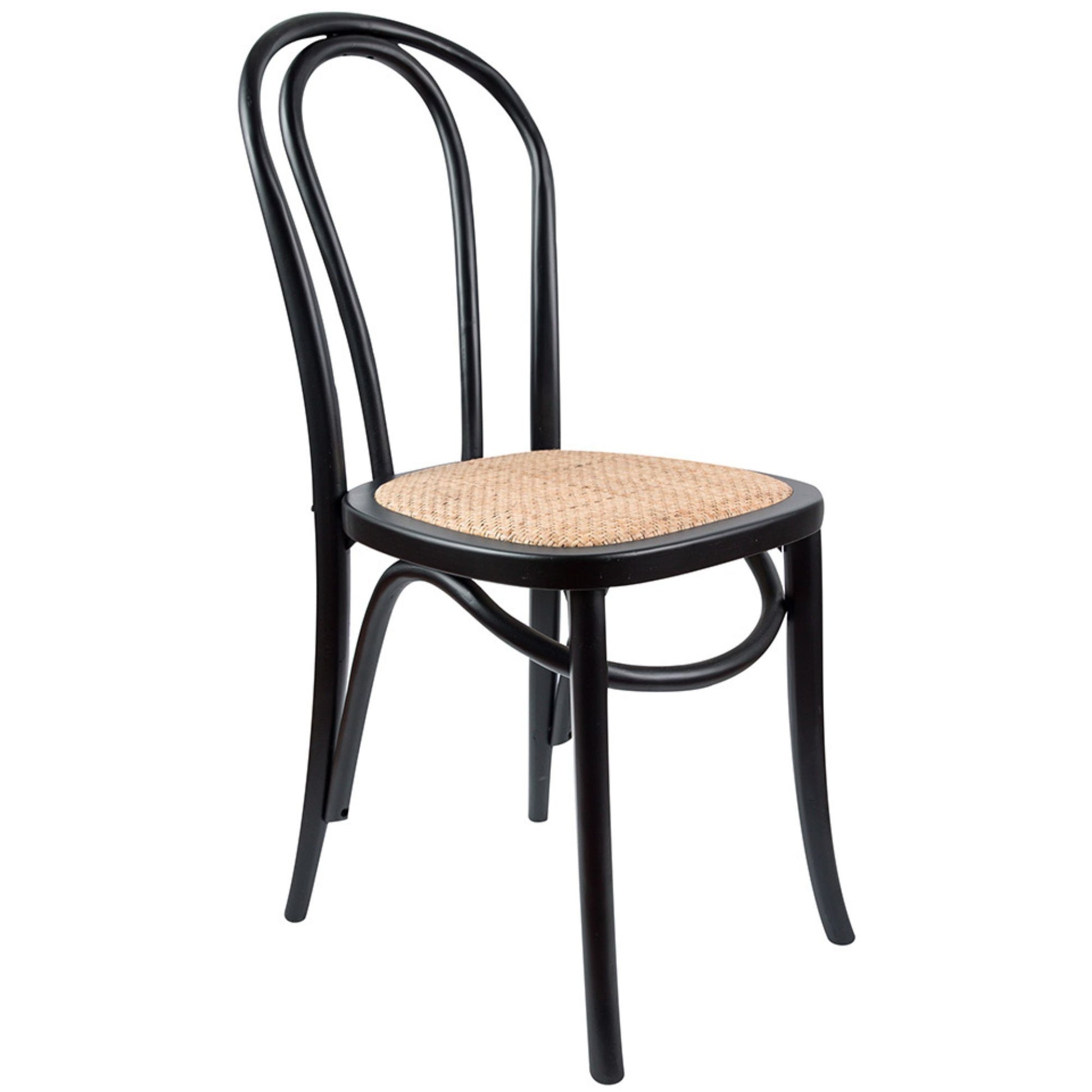 Azalea Arched Back Dining Chair 6 Set Solid Elm Timber Wood Rattan Seat - Black - Cosy Abode