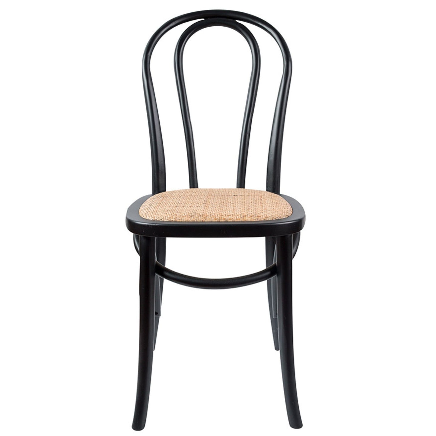 Azalea Arched Back Dining Chair 6 Set Solid Elm Timber Wood Rattan Seat - Black - Cosy Abode