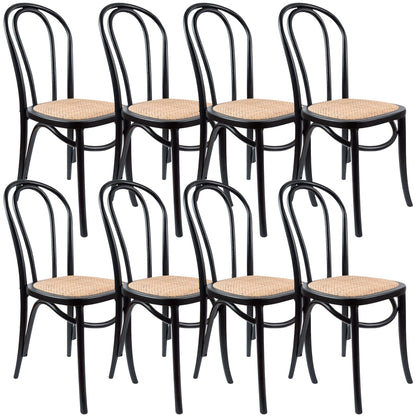 Azalea Arched Back Dining Chair 8 Set Solid Elm Timber Wood Rattan Seat - Black - Cosy Abode
