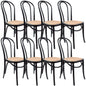 Azalea Arched Back Dining Chair 8 Set Solid Elm Timber Wood Rattan Seat - Black - Cosy Abode