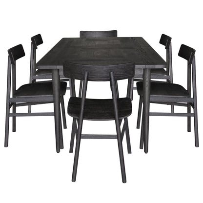 Claire 7pc Dining Set Table 180cm Solid Oak Wood Timber Seat Chair - Black - Cosy Abode