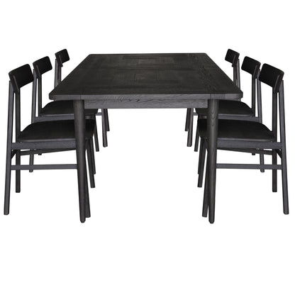 Claire 7pc Dining Set Table 180cm Solid Oak Wood Timber Seat Chair - Black - Cosy Abode