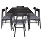 Claire 7pc Dining Set Table 180cm Solid Oak Wood Fabric Seat Chair - Black - Cosy Abode