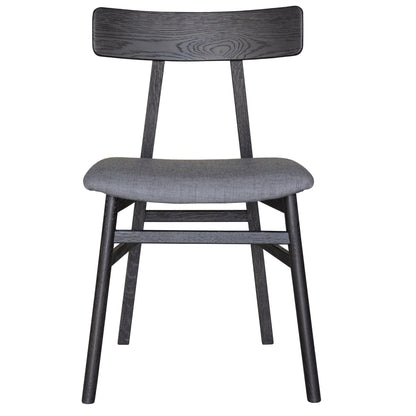 Claire 7pc Dining Set Table 180cm Solid Oak Wood Fabric Seat Chair - Black - Cosy Abode