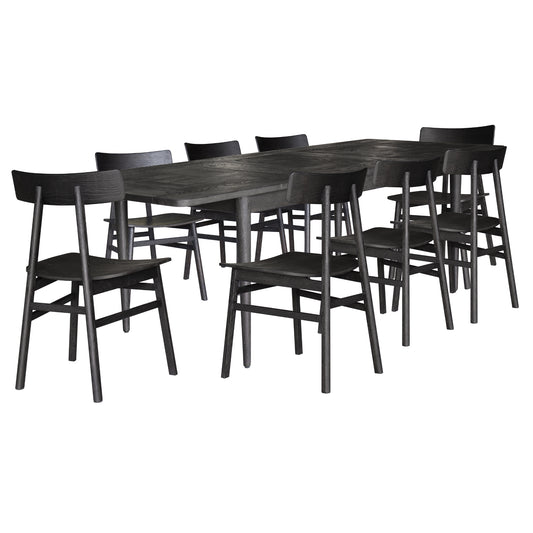 Claire 9pc Dining Set Table Extendable 170-230cm Oak Timber Seat Chair - Black - Cosy Abode