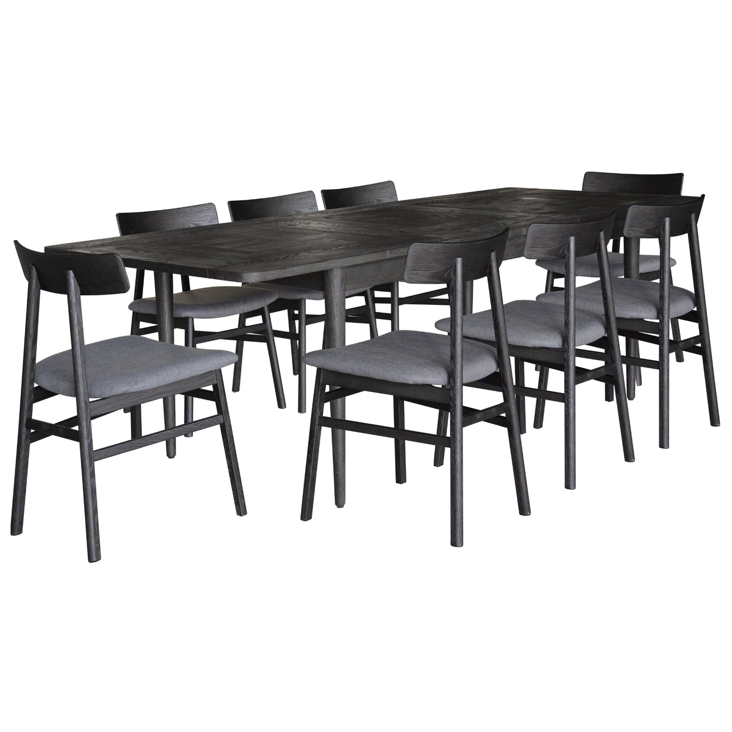 Claire 9pc Dining Set Table Extendable 170-230cm Oak Fabric Seat Chair - Black - Cosy Abode