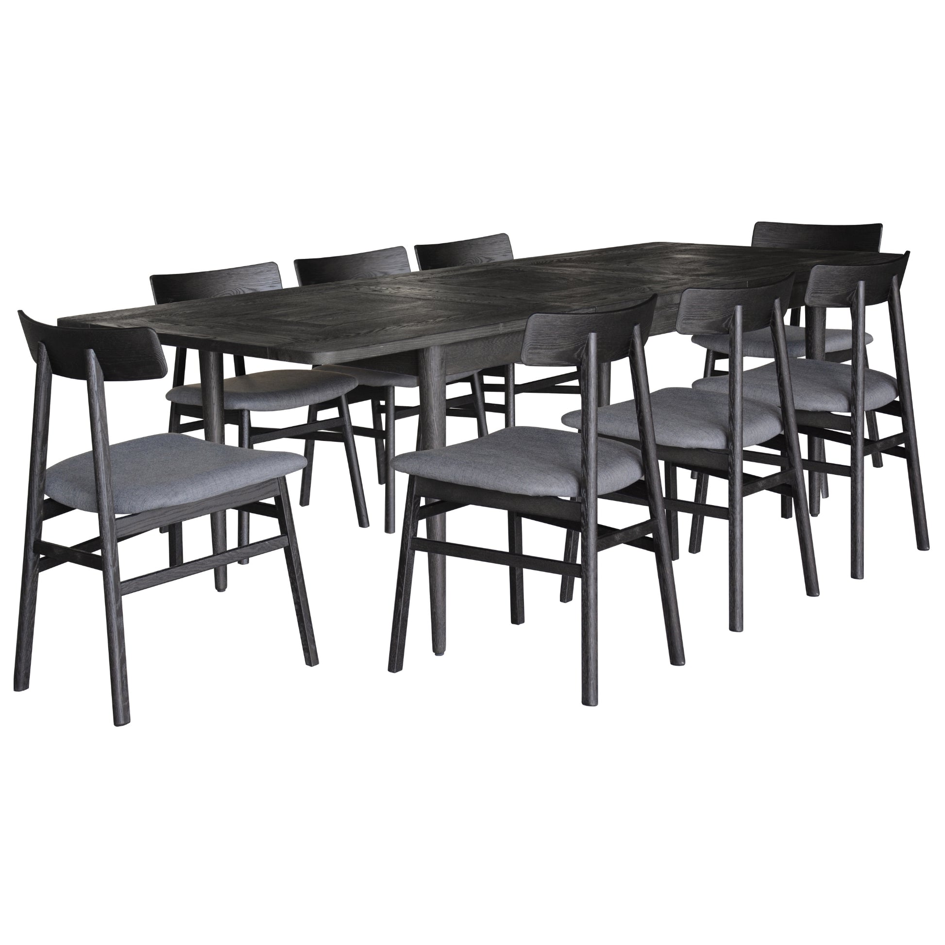 Claire 9pc Dining Set Table Extendable 170-230cm Oak Fabric Seat Chair - Black - Cosy Abode
