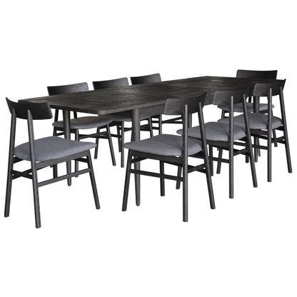 Claire 9pc Dining Set Table Extendable 170-230cm Oak Fabric Seat Chair - Black - Cosy Abode