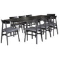 Claire 9pc Dining Set Table Extendable 170-230cm Oak Fabric Seat Chair - Black - Cosy Abode