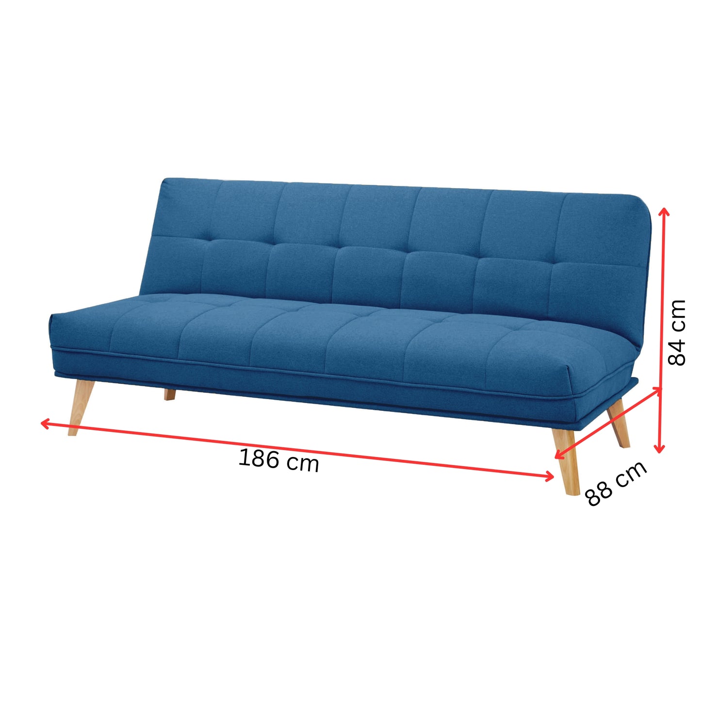 Jovie 3 Seater Sofa Queen Bed Fabric Uplholstered Lounge Couch - Blue - Cosy Abode
