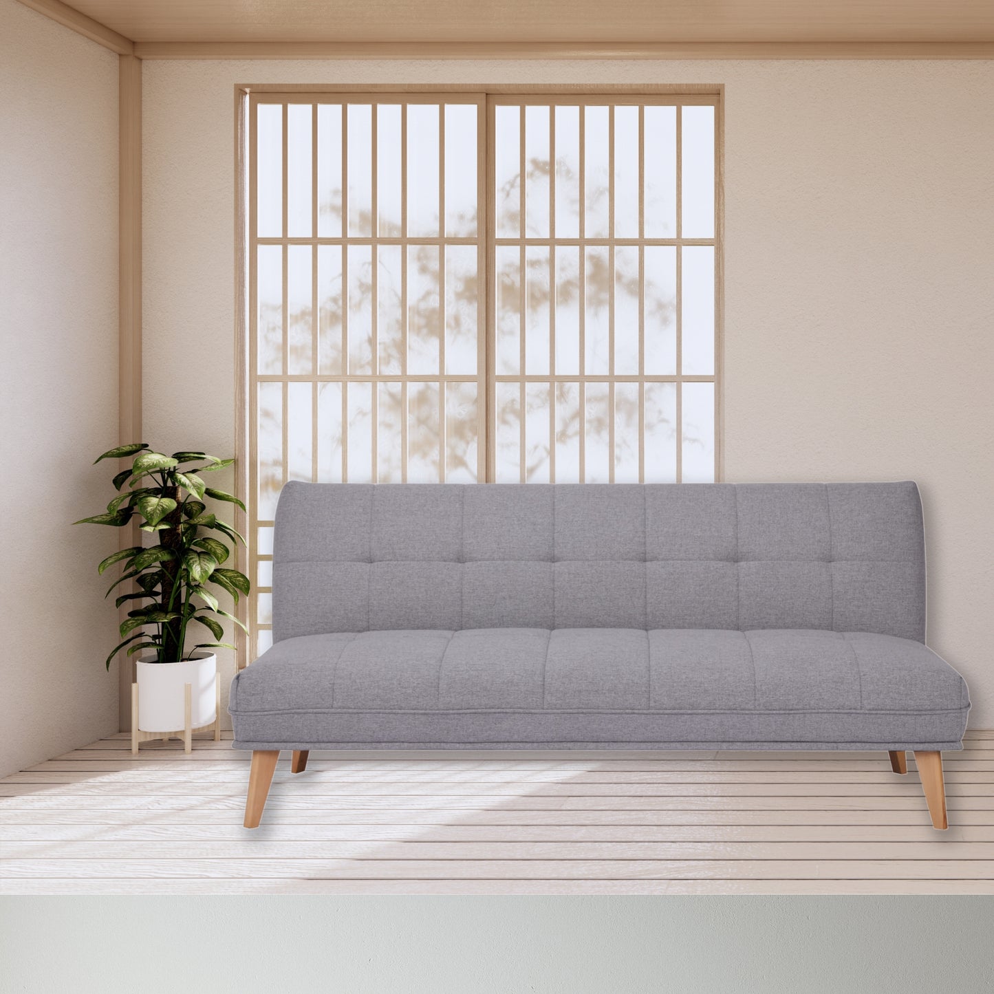 Jovie 3 Seater Sofa Queen Bed Fabric Uplholstered Lounge Couch - Light Grey - Cosy Abode
