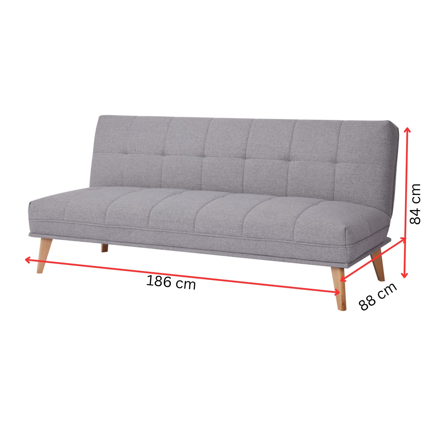 Jovie 3 Seater Sofa Queen Bed Fabric Uplholstered Lounge Couch - Light Grey - Cosy Abode