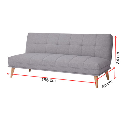 Jovie 3 Seater Sofa Queen Bed Fabric Uplholstered Lounge Couch - Light Grey - Cosy Abode
