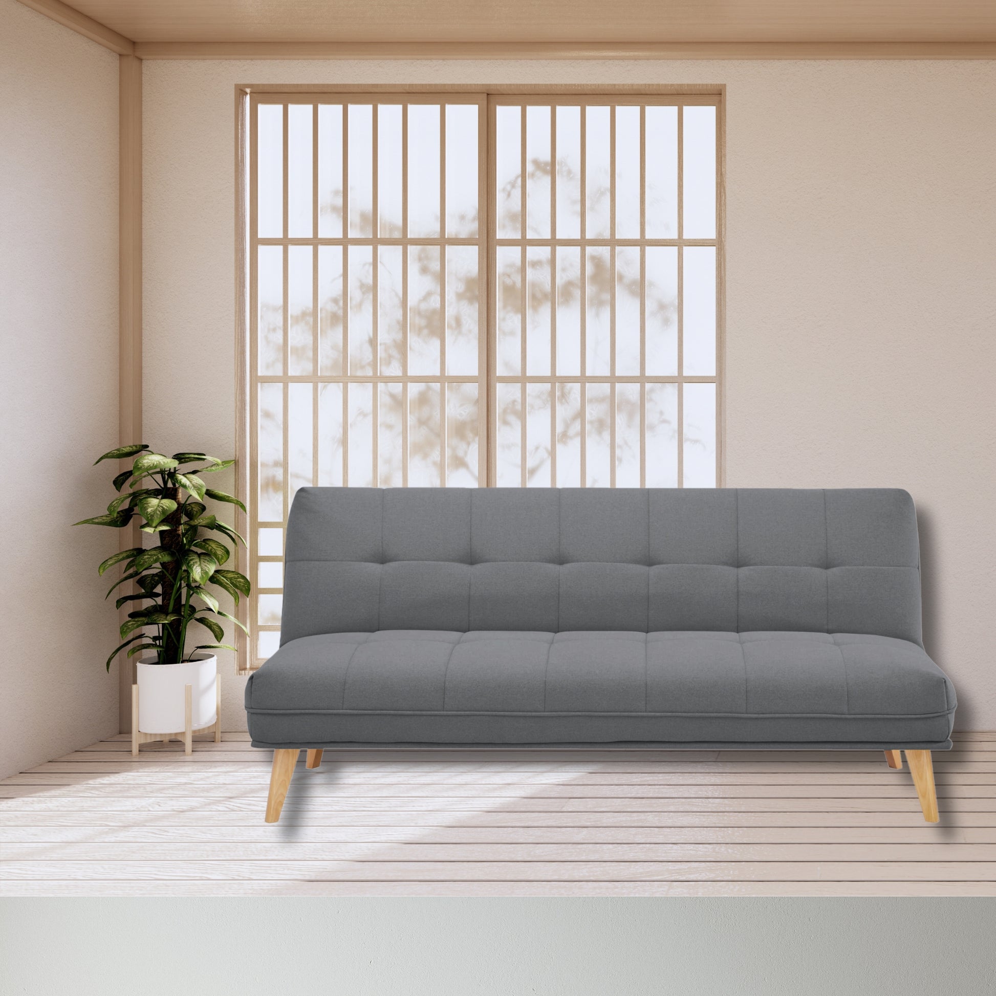 Jovie 3 Seater Sofa Queen Bed Fabric Uplholstered Lounge Couch - Mid Grey - Cosy Abode