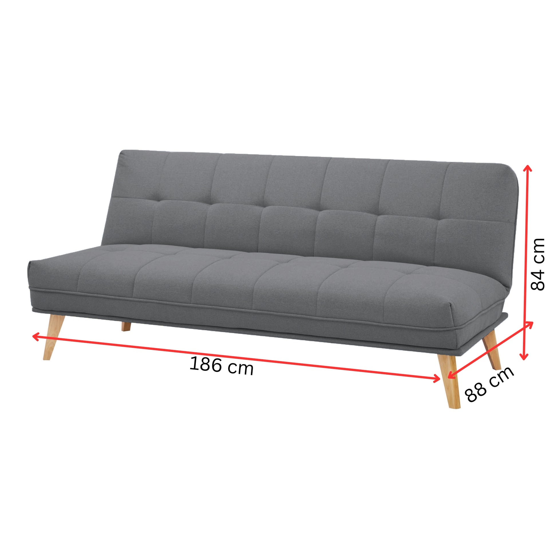 Jovie 3 Seater Sofa Queen Bed Fabric Uplholstered Lounge Couch - Mid Grey - Cosy Abode