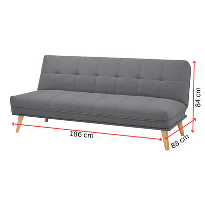 Jovie 3 Seater Sofa Queen Bed Fabric Uplholstered Lounge Couch - Mid Grey - Cosy Abode