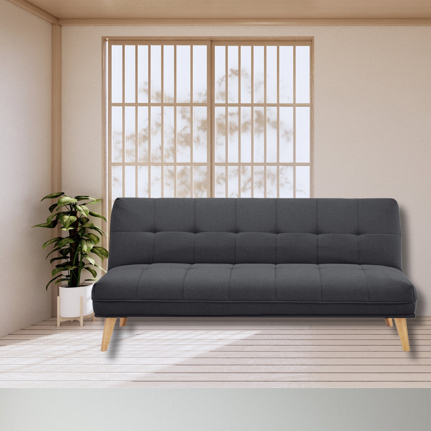 Jovie 3 Seater Sofa Queen Bed Fabric Uplholstered Lounge Couch - Dark Grey - Cosy Abode