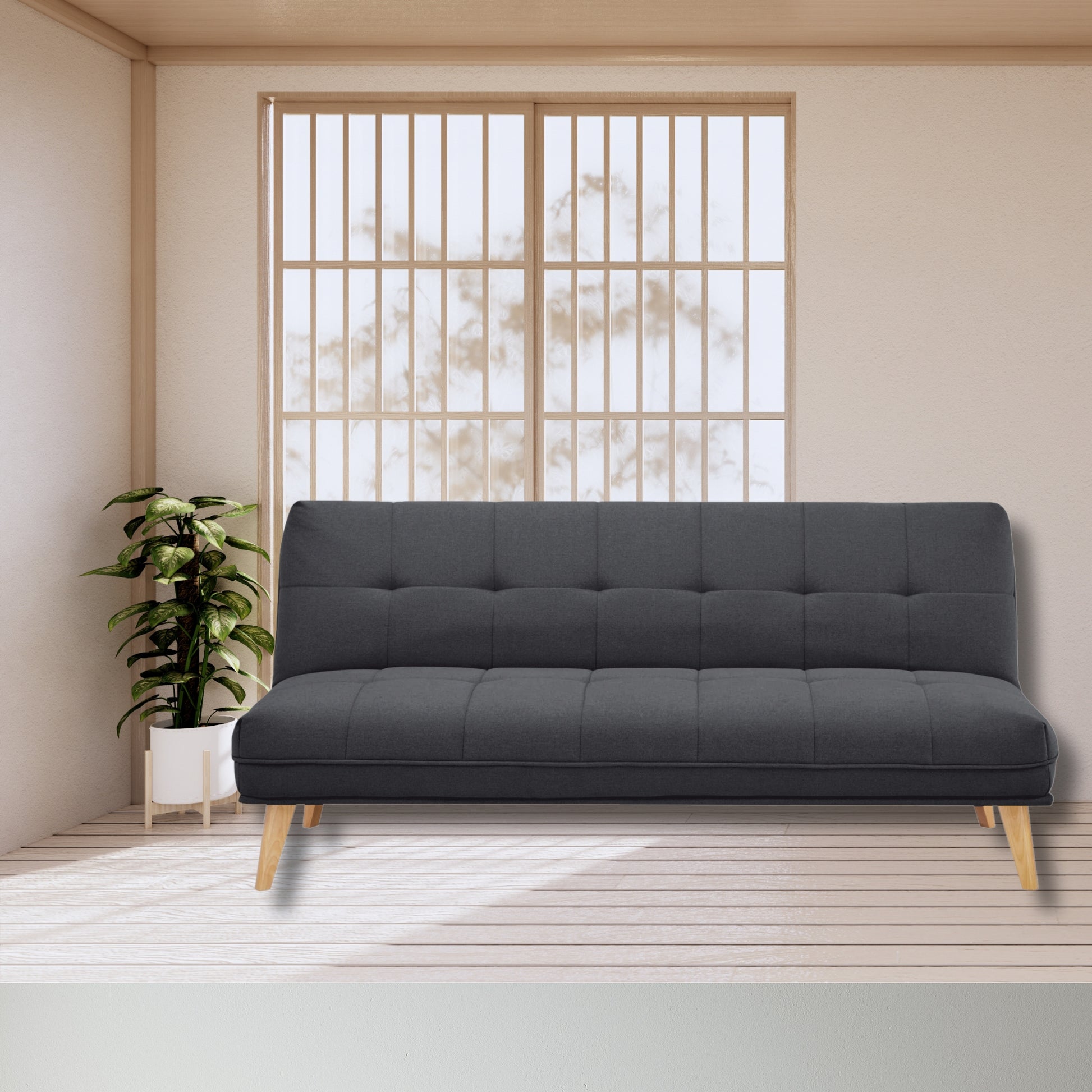 Jovie 3 Seater Sofa Queen Bed Fabric Uplholstered Lounge Couch - Dark Grey - Cosy Abode