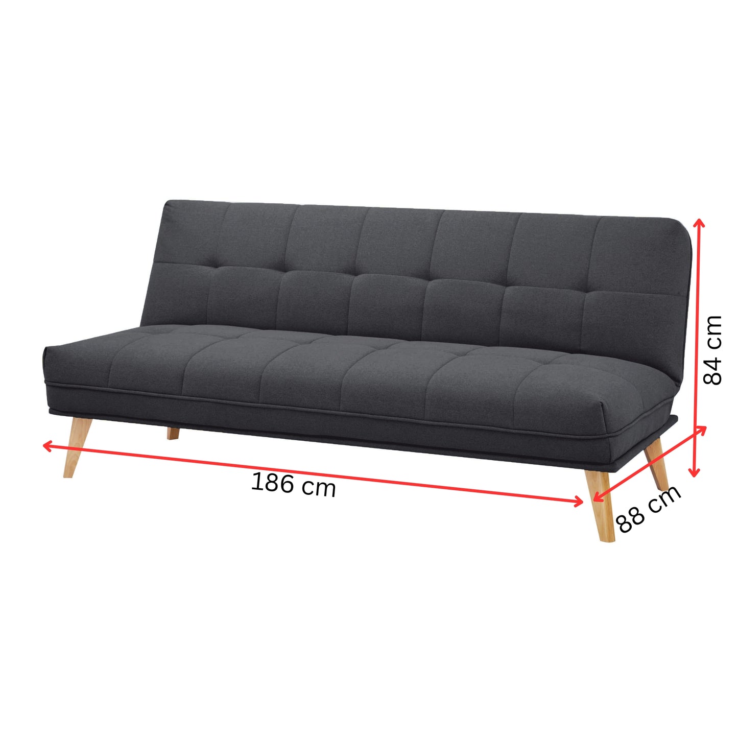 Jovie 3 Seater Sofa Queen Bed Fabric Uplholstered Lounge Couch - Dark Grey - Cosy Abode