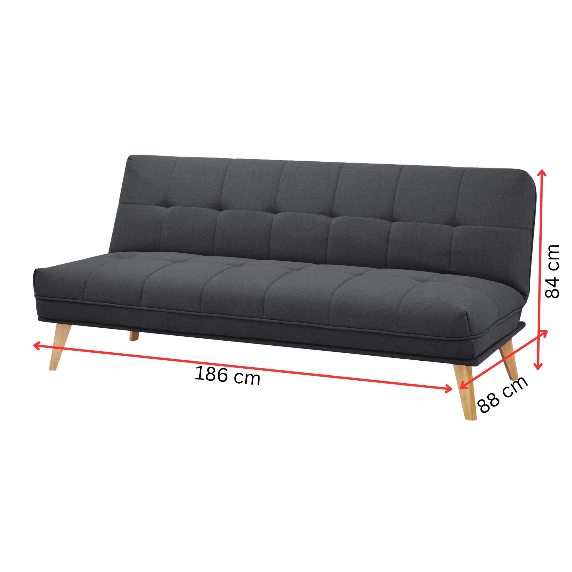 Jovie 3 Seater Sofa Queen Bed Fabric Uplholstered Lounge Couch - Dark Grey - Cosy Abode