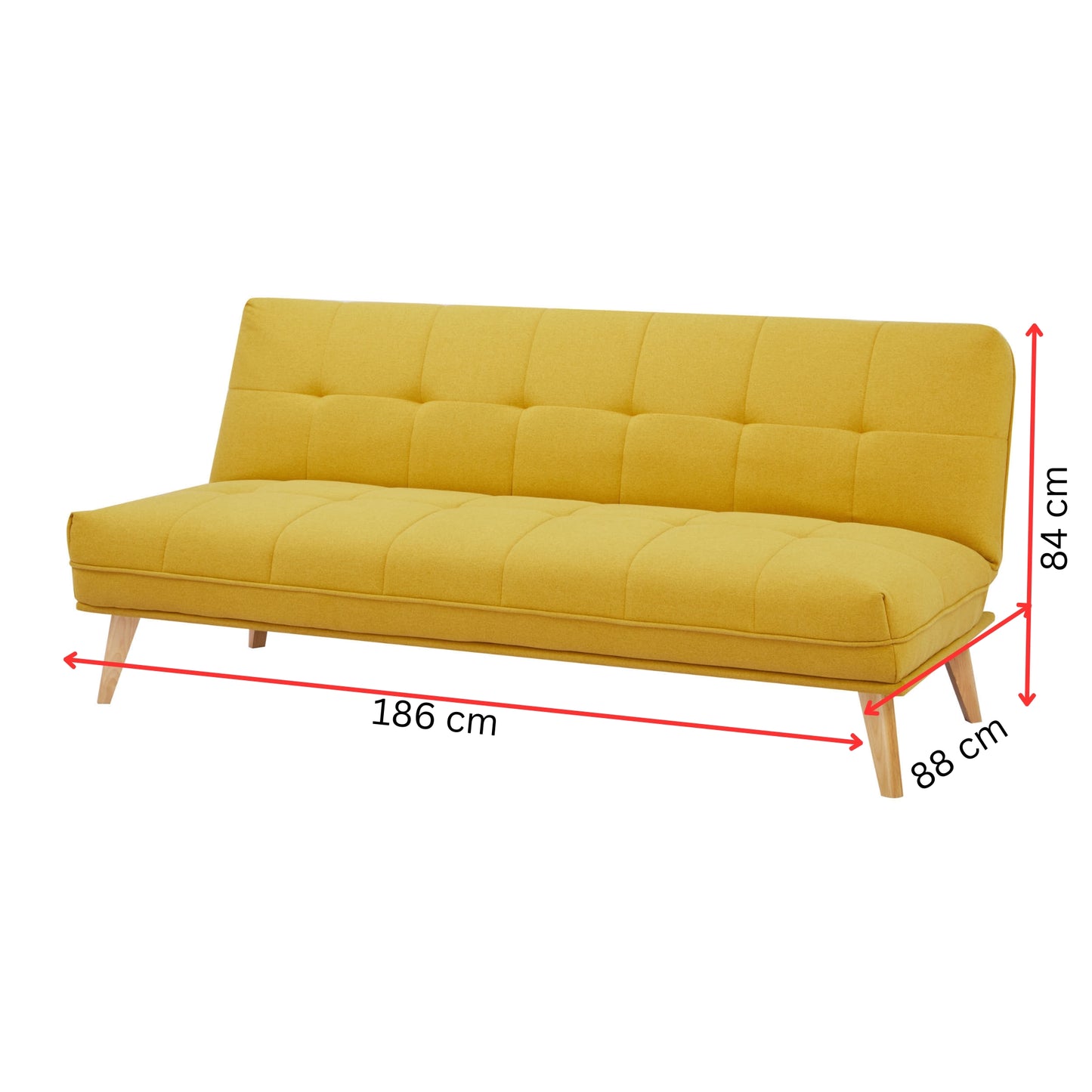 Jovie 3 Seater Sofa Queen Bed Fabric Uplholstered Lounge Couch - Yellow - Cosy Abode
