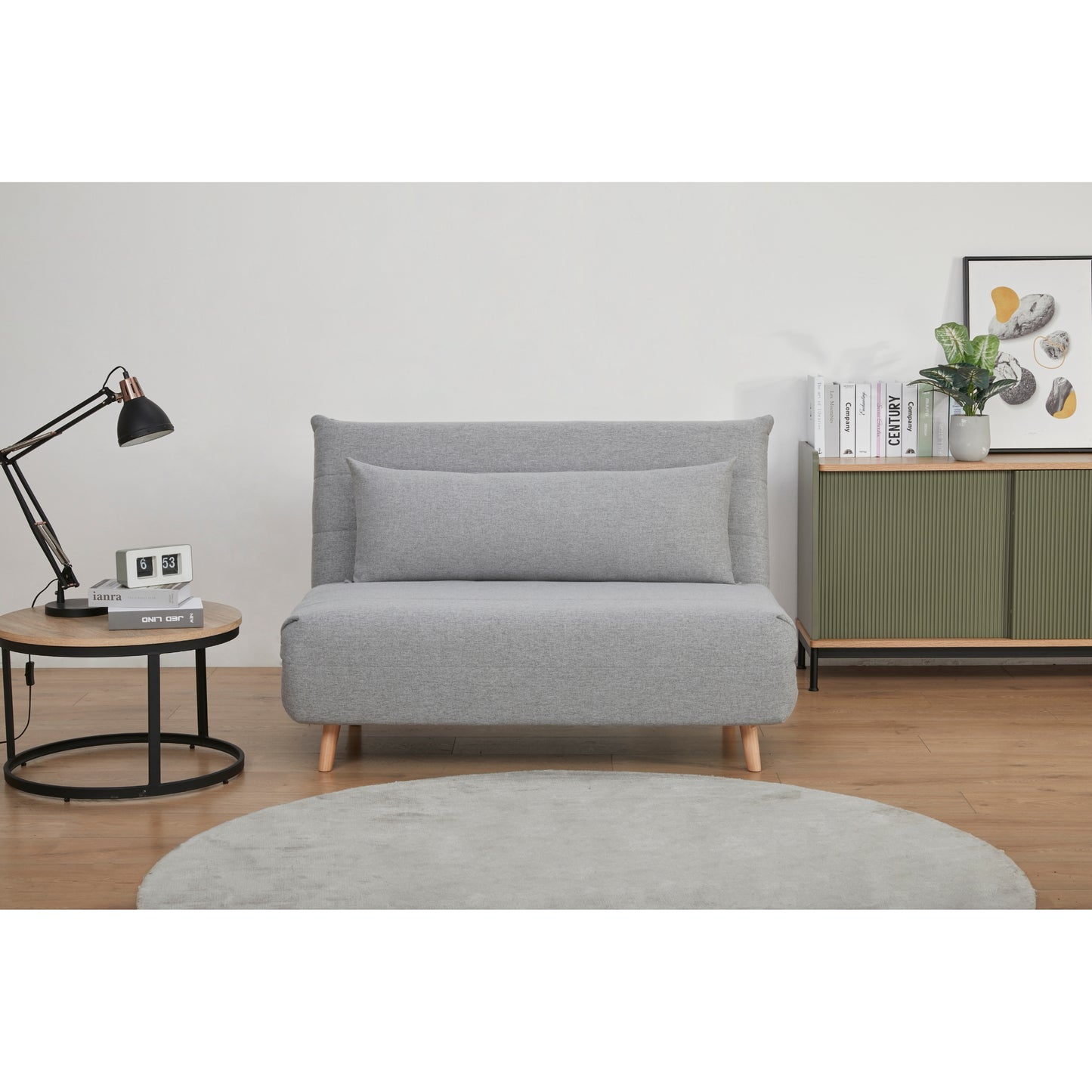 Audrey 2 Seater Sofa Futon Bed Love Seat Fabric Lounge Couch - Grey - Cosy Abode