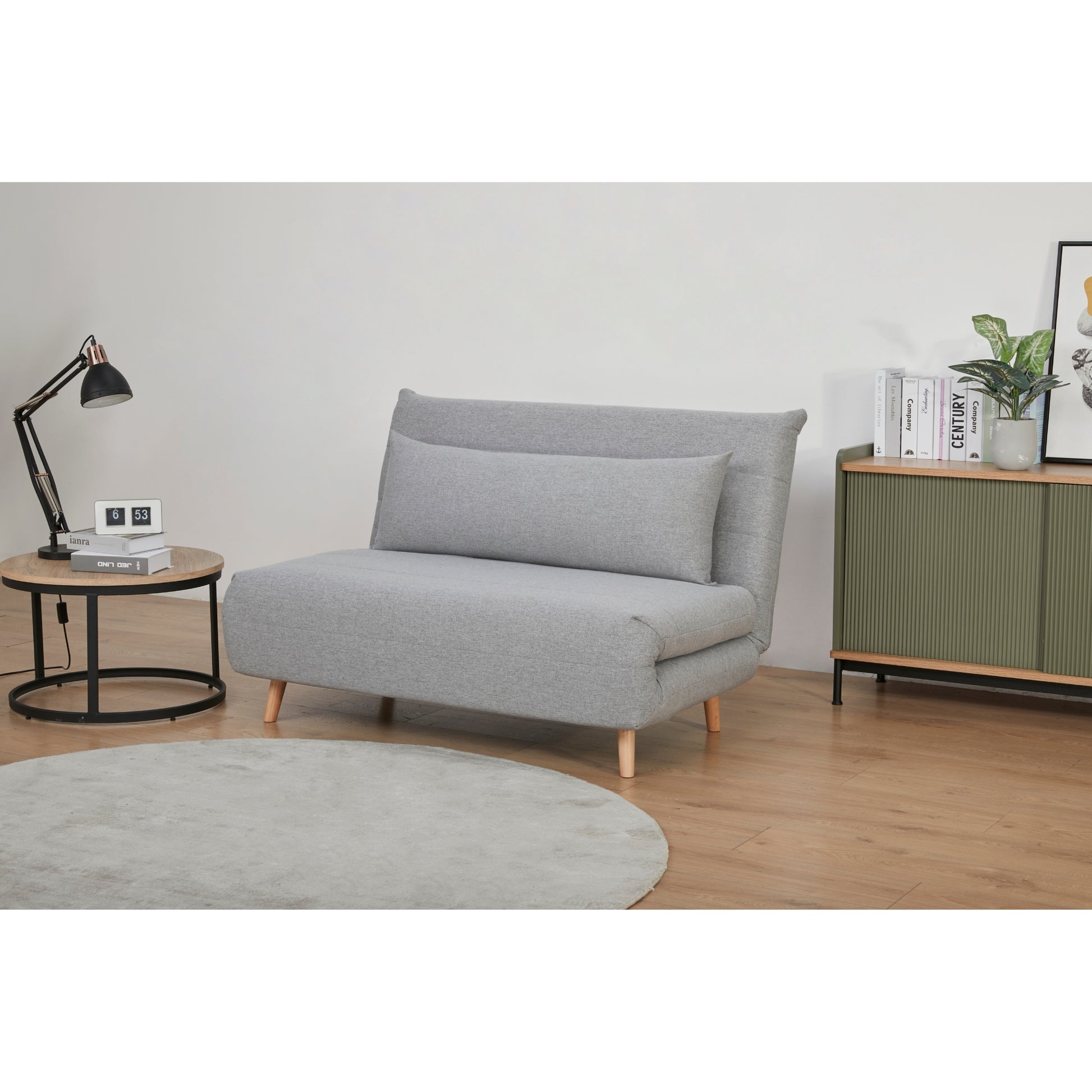 Audrey 2 Seater Sofa Futon Bed Love Seat Fabric Lounge Couch - Grey - Cosy Abode